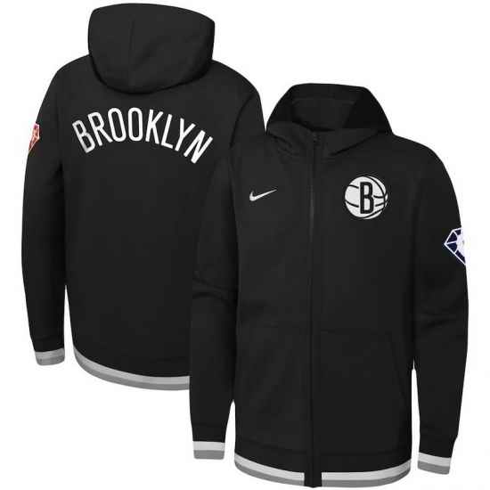 Men Brooklyn Nets Nike Youth Logo Showtime Performance Full Zip Hoodie  Black